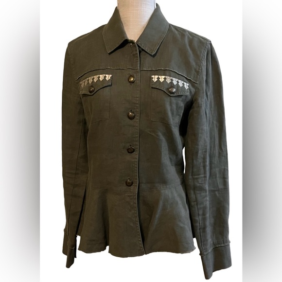 INC International Concepts Women's Linen Embroidered Peplum Jacket -Size M - Picture 4 of 10